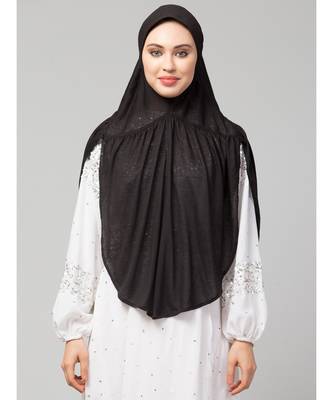 Black 100% Viscose Knits/ Hosiery gathered Instant Ready to Wear Prayer Hijab 2