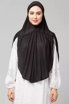 Black 100% Viscose Knits/ Hosiery gathered Instant Ready to Wear Prayer Hijab