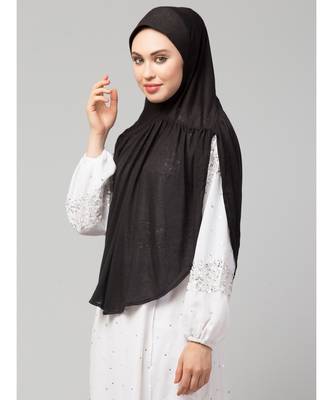 Black 100% Viscose Knits/ Hosiery gathered Instant Ready to Wear Prayer Hijab 3