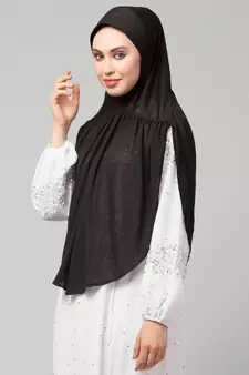 Black 100% Viscose Knits/ Hosiery gathered Instant Ready to Wear Prayer Hijab