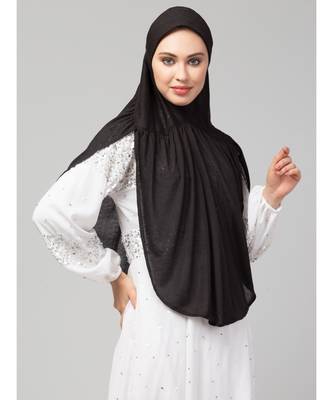 Black 100% Viscose Knits/ Hosiery gathered Instant Ready to Wear Prayer Hijab 4