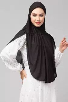 Black 100% Viscose Knits/ Hosiery gathered Instant Ready to Wear Prayer Hijab