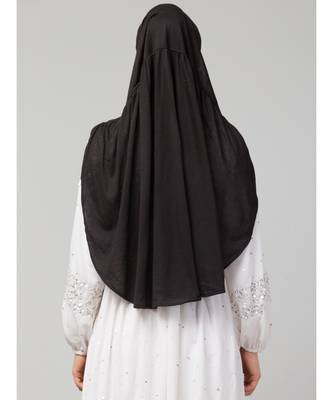 Black 100% Viscose Knits/ Hosiery gathered Instant Ready to Wear Prayer Hijab 5