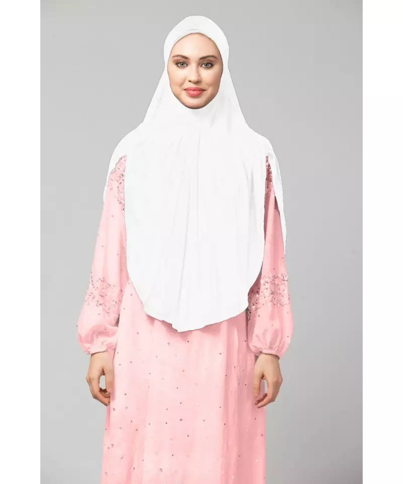 White 100% Viscose Knits/ Hosiery gathered Instant Ready to Wear Prayer Hijab
