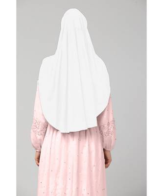 White 100% Viscose Knits/ Hosiery gathered Instant Ready to Wear Prayer Hijab 2