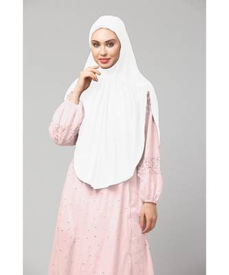 White 100% Viscose Knits/ Hosiery gathered Instant Ready to Wear Prayer Hijab 3
