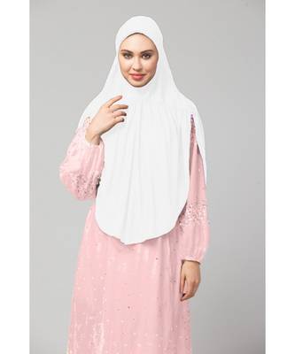 White 100% Viscose Knits/ Hosiery gathered Instant Ready to Wear Prayer Hijab 4