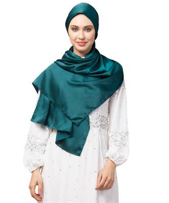 Peacock Teal Silky Satin Royal Touch Silky Shiny Solid Hijab 1