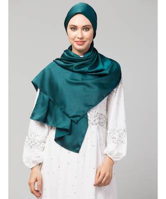 Peacock Teal Silky Satin Royal Touch Silky Shiny Solid Hijab 2