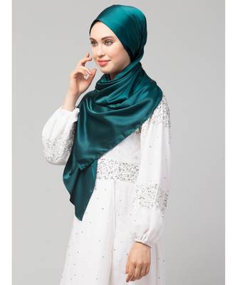 Peacock Teal Silky Satin Royal Touch Silky Shiny Solid Hijab 3