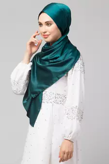 Peacock Teal Silky Satin Royal Touch Silky Shiny Solid Hijab