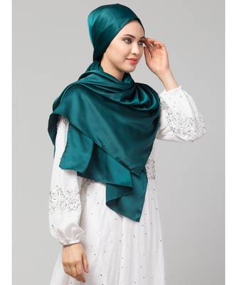 Peacock Teal Silky Satin Royal Touch Silky Shiny Solid Hijab 4