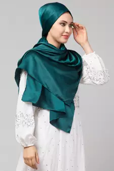 Peacock Teal Silky Satin Royal Touch Silky Shiny Solid Hijab