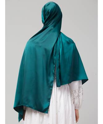 Peacock Teal Silky Satin Royal Touch Silky Shiny Solid Hijab 5