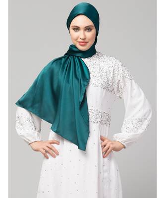 Peacock Teal Silky Satin Royal Touch Silky Shiny Solid Hijab 6