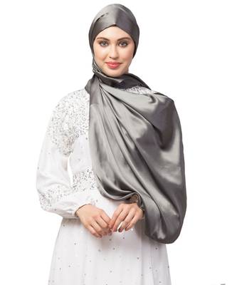 Steel Grey Silky Satin Royal Touch Silky Shiny Solid Hijab 1
