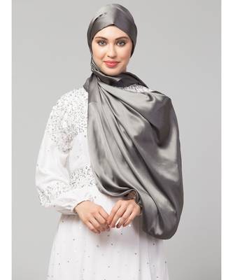 Steel Grey Silky Satin Royal Touch Silky Shiny Solid Hijab 2