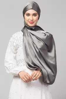 Steel Grey Silky Satin Royal Touch Silky Shiny Solid Hijab