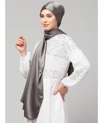 Steel Grey Silky Satin Royal Touch Silky Shiny Solid Hijab 4
