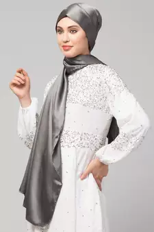Steel Grey Silky Satin Royal Touch Silky Shiny Solid Hijab