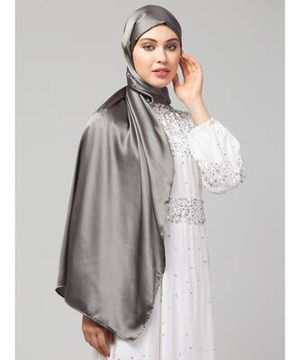 Steel Grey Silky Satin Royal Touch Silky Shiny Solid Hijab 5