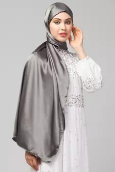 Steel Grey Silky Satin Royal Touch Silky Shiny Solid Hijab