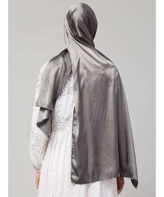 Steel Grey Silky Satin Royal Touch Silky Shiny Solid Hijab 6