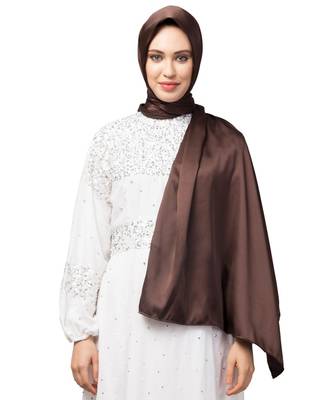 Chocolate Brown Silky Satin Royal Touch Silky Shiny Solid Hijab 1