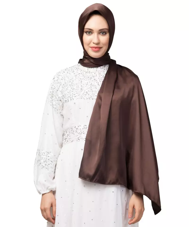 Chocolate Brown Silky Satin Royal Touch Silky Shiny Solid Hijab