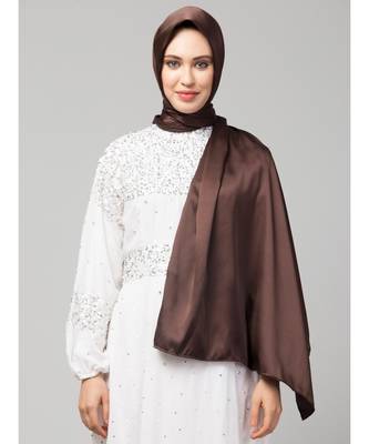 Chocolate Brown Silky Satin Royal Touch Silky Shiny Solid Hijab 2