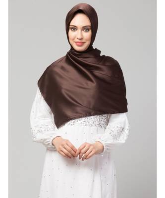 Chocolate Brown Silky Satin Royal Touch Silky Shiny Solid Hijab 3