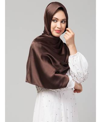 Chocolate Brown Silky Satin Royal Touch Silky Shiny Solid Hijab 5