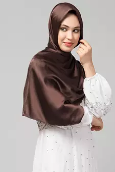 Chocolate Brown Silky Satin Royal Touch Silky Shiny Solid Hijab