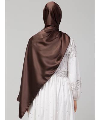 Chocolate Brown Silky Satin Royal Touch Silky Shiny Solid Hijab 6