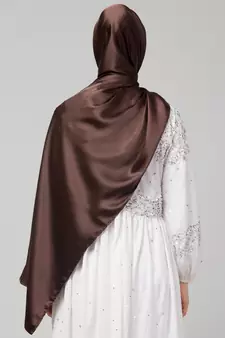 Chocolate Brown Silky Satin Royal Touch Silky Shiny Solid Hijab