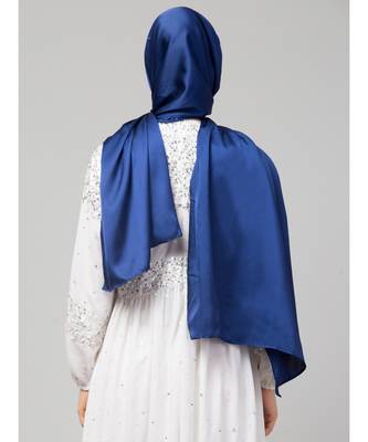 Royal blue Silky Satin Royal Touch Silky Shiny Solid Hijab 4