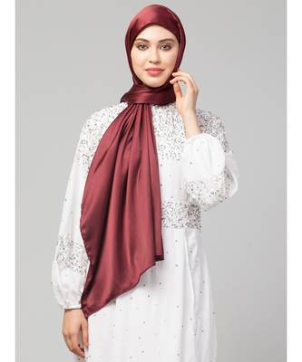 Scarlet Maroon Silky Satin Royal Touch Silky Shiny Solid Hijab 1