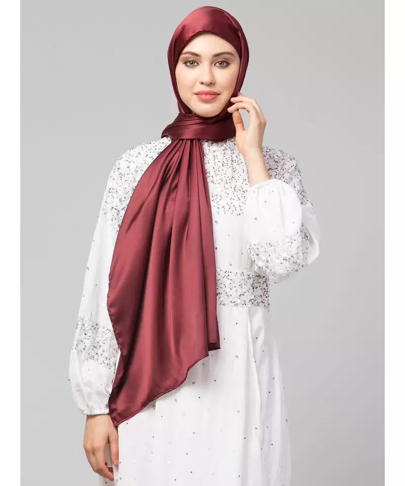 Scarlet Maroon Silky Satin Royal Touch Silky Shiny Solid Hijab