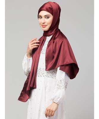Scarlet Maroon Silky Satin Royal Touch Silky Shiny Solid Hijab 2