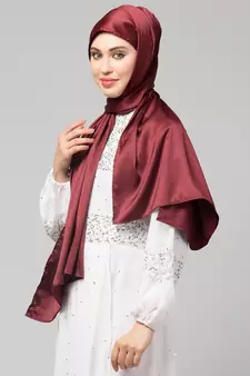 Scarlet Maroon Silky Satin Royal Touch Silky Shiny Solid Hijab