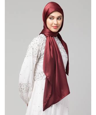 Scarlet Maroon Silky Satin Royal Touch Silky Shiny Solid Hijab 3