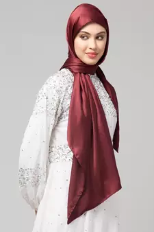 Scarlet Maroon Silky Satin Royal Touch Silky Shiny Solid Hijab