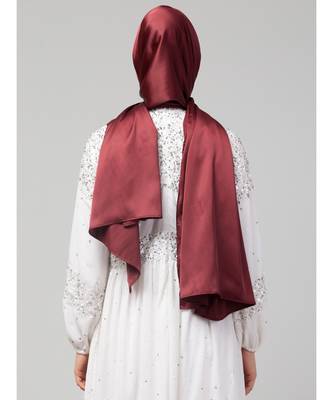 Scarlet Maroon Silky Satin Royal Touch Silky Shiny Solid Hijab 4