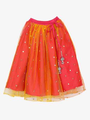 Saka Designs Orange and Magenta Lehenga choli with flowers on the yoke 3