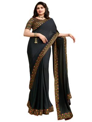 Black printed georgette saree with blouse 1
