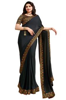 Black printed georgette saree with blouse