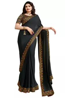 Black printed georgette saree with blouse