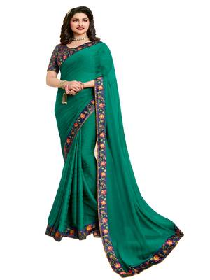 Blue printed georgette saree with blouse 1