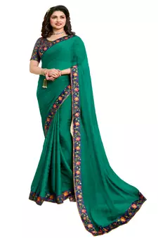 Blue printed georgette saree with blouse