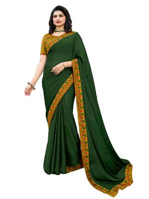 Green printed georgette saree with blouse 1